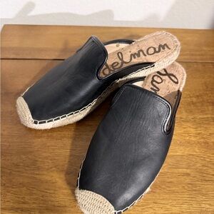 Sam Edelman Kerry Black Leather Espadrille Mules Size 9.5 NWOB